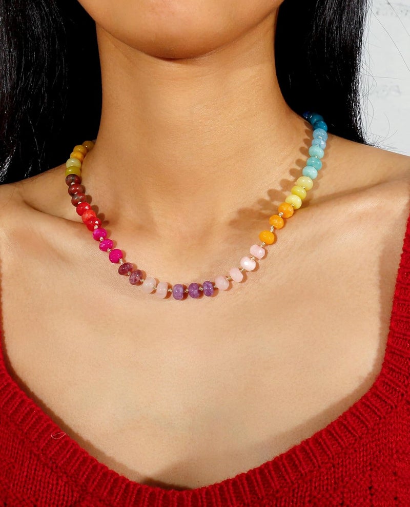Badu Gemstone Beaded Necklace for Women Colorful Natural Stone Freshwater Pearl Surfer Beach Rainbow Necklace Jewelry Gift - Image 4